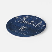 Bright Blue & Silver Starry Sweet 16 Party Papieren Bordje (Gekanteld)