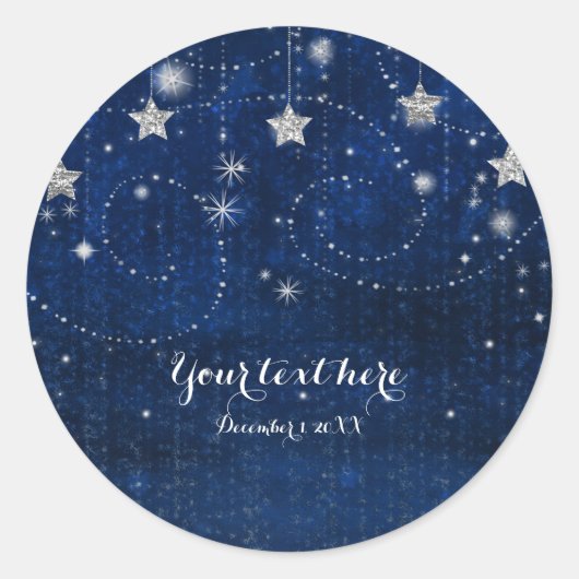 Bright Blue & Silver Sterrennacht Celestial Favor Ronde Sticker (Voorkant)