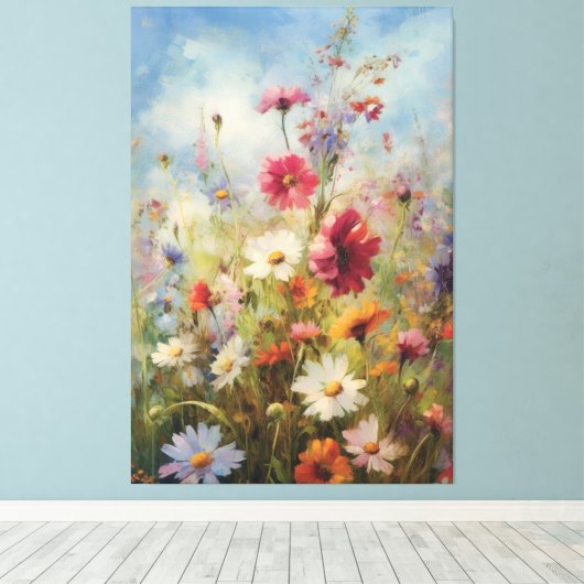 Bright Blue Sky over Wildflower Field olieverfschi Canvas Afdruk (Insitu (Houten vloer))
