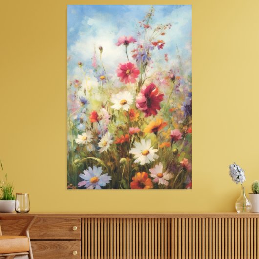 Bright Blue Sky over Wildflower Field olieverfschi Canvas Afdruk (Insitu (Woonkamer))