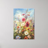 Bright Blue Sky over Wildflower Field olieverfschi Canvas Afdruk (Voorkant)