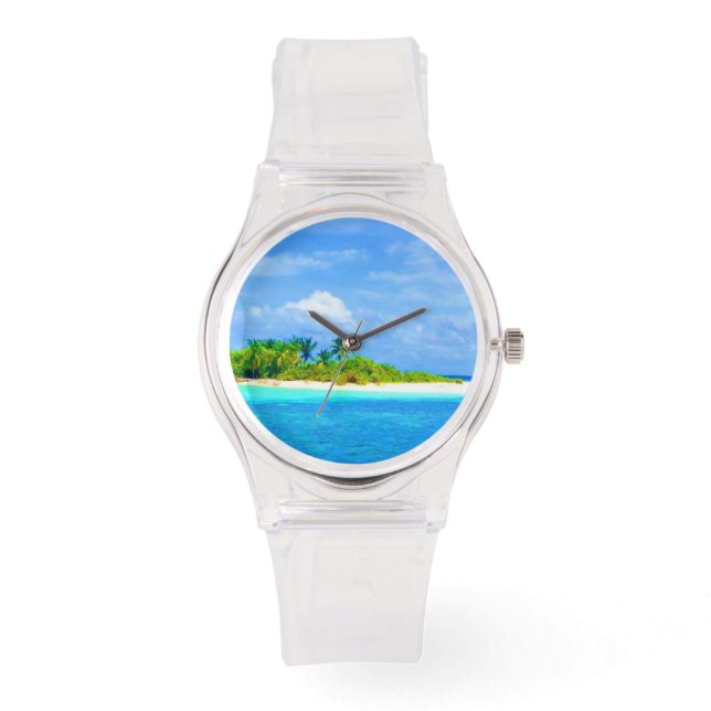 Bright Blue Sky Tropical Island Horloge (Voorkant)
