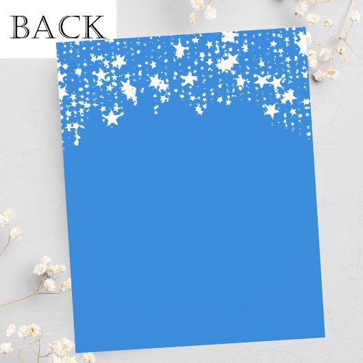 Bright blue star boy baby shower budget uitnodigin