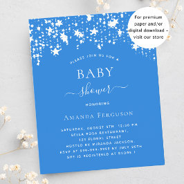 Bright blue star boy baby shower budget uitnodigin