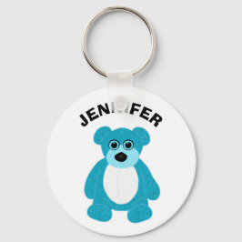 Bright Blue Teddy Bear Graphic Personalized Sleutelhanger