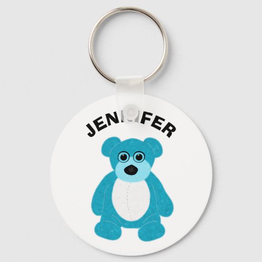 Bright Blue Teddy Bear Graphic Personalized Sleutelhanger (Voorkant)