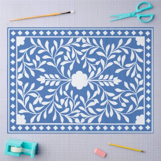 Bright Blue Traditional Bone Inlay Decoupage Paper Tissuepapier (Craft)