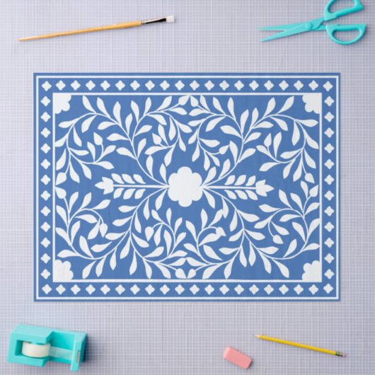 Bright Blue Traditional Bone Inlay Decoupage Paper Tissuepapier (Craft)