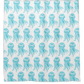 Bright Blue Tribal Pattern Jellyfish Art Douchegordijn (Voorkant)