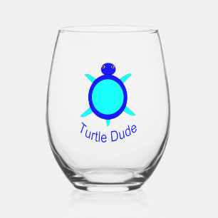 Bright Blue Turtle Man Wijnglas Zonder Voet