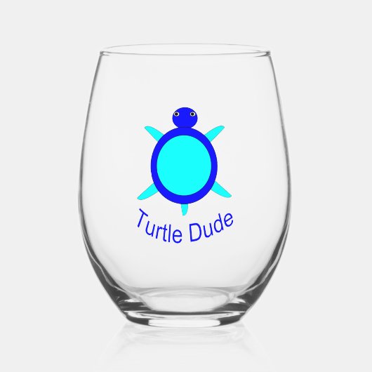 Bright Blue Turtle Man Wijnglas Zonder Voet (Voorkant)