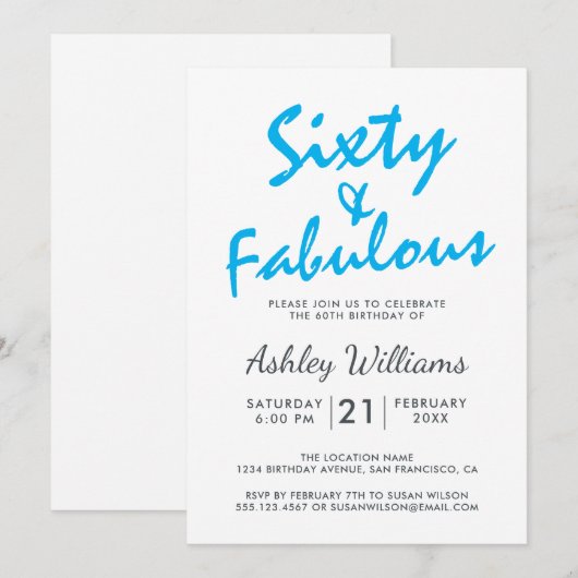 Bright Blue Veertig Fabulous | 60e verjaardagsfees Kaart (Voorkant / Achterkant)
