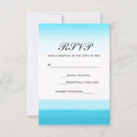 Bright Blue Waterverf Wedding RSVP-kaart RSVP Kaartje (Voorkant)
