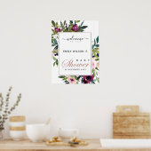 BRIGHT BLUSH BURGUNDY FLORAL BABY SHOWER WELKOM POSTER (Keuken)