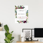 BRIGHT BLUSH BURGUNDY FLORAL BABY SHOWER WELKOM POSTER (Thuiskantoor)