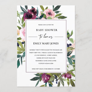 BRIGHT BLUSH BURGUNDY FLORAL BUNCH BABY SHOWER KAART