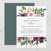 BRIGHT BLUSH BURGUNDY FLORAL BUNCH BABY SHOWER KAART (Voorkant / Achterkant)