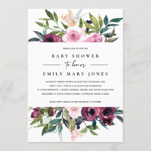 BRIGHT BLUSH BURGUNDY FLORAL BUNCH BABY SHOWER KAART