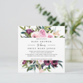 BRIGHT BLUSH BURGUNDY FLORAL BUNCH BABY SHOWER KAART (Staand voorkant)