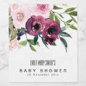BRIGHT BLUSH BURGUNDY FLORAL BUNCH BABY SHOWER WIJN ETIKET (Enkel label)