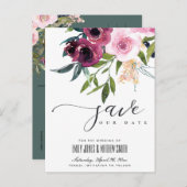 BRIGHT BLUSH BURGUNDY FLORAL BUNCH BEWAREN DE DATU AANKONDIGINGSKAART (Voorkant / Achterkant)