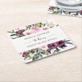 BRIGHT BLUSH BURGUNDY FLORAL BUNCH VRIJGEZELLENFEE KARTONNEN ONDERZETTERS (Schuin)