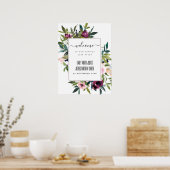 BRIGHT BLUSH BURGUNDY FLORAL BUNCH WEDDING WELCOMM POSTER (Keuken)