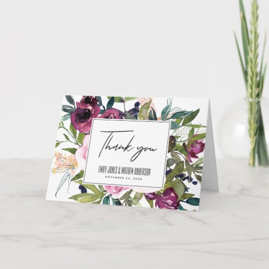 BRIGHT BLUSH BURGUNDY FLORAL BUNCH WEDING BEDANKKAART (Voorkant)