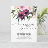 BRIGHT BLUSH BURGUNDY FLORAL BUNCH WEDING SAVE THE DATE (Staand voorkant)
