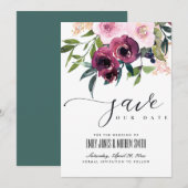 BRIGHT BLUSH BURGUNDY FLORAL BUNCH WEDING SAVE THE DATE (Voorkant / Achterkant)