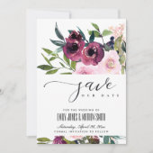 BRIGHT BLUSH BURGUNDY FLORAL BUNCH WEDING SAVE THE DATE (Voorkant)