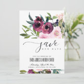 BRIGHT BLUSH BURGUNDY FLORAL BUNCH WEDING SAVE THE DATE (Staand voorkant)