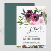 BRIGHT BLUSH BURGUNDY FLORAL BUNCH WEDING SAVE THE DATE (Voorkant / Achterkant)