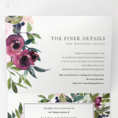 BRIGHT BLUSH BURGUNDY GREEN FLORAL BUNCH WEDING DRIELUIK UITNODIGING (Binnenzijde eerst)