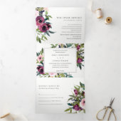 BRIGHT BLUSH BURGUNDY GREEN FLORAL BUNCH WEDING DRIELUIK UITNODIGING (Binnen)