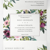 BRIGHT BLUSH BURGUNDY GREEN FLORAL BUNCH WEDING DRIELUIK UITNODIGING (Binnenkant midden)