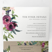 BRIGHT BLUSH BURGUNDY KRAFT FLORAL BUNCH WEDING DRIELUIK UITNODIGING (Binnenzijde eerst)