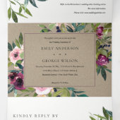 BRIGHT BLUSH BURGUNDY KRAFT FLORAL BUNCH WEDING DRIELUIK UITNODIGING (Binnenkant midden)