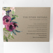 BRIGHT BLUSH BURGUNDY KRAFT FLORAL BUNCH WEDING DRIELUIK UITNODIGING (Binnenzijde eerst)