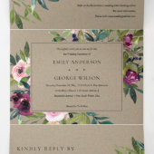 BRIGHT BLUSH BURGUNDY KRAFT FLORAL BUNCH WEDING DRIELUIK UITNODIGING (Binnenkant midden)