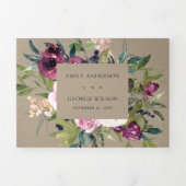 BRIGHT BLUSH BURGUNDY KRAFT FLORAL BUNCH WEDING DRIELUIK UITNODIGING (Cover)
