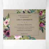 BRIGHT BLUSH BURGUNDY KRAFT FLORAL BUNCH WEDING DRIELUIK UITNODIGING (Binnenkant midden)