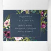 BRIGHT BLUSH BURGUNDY NAVY FLORAL BUNCH WEDING DRIELUIK UITNODIGING (Binnenkant midden)