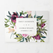 BRIGHT BLUSH BURGUNDY NAVY FLORAL BUNCH WEDING DRIELUIK UITNODIGING (Cover)