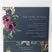 BRIGHT BLUSH BURGUNDY NAVY FLORAL BUNCH WEDING DRIELUIK UITNODIGING (Binnenzijde eerst)