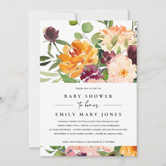 BRIGHT BLUSH YELLOW ORANJE FLORAL BABY SHOWER KAART (Voorkant)