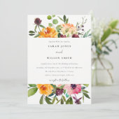 BRIGHT BLUSH YELLOW ORANJE FLORAL BUNCH WEDING KAART (Staand voorkant)