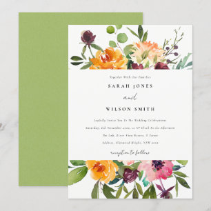 BRIGHT BLUSH YELLOW ORANJE FLORAL BUNCH WEDING KAART