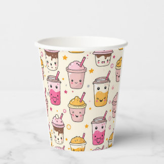 Bright Boba Tea Pattern Papieren Bekers