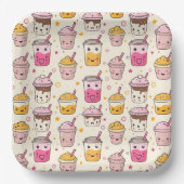 Bright Boba Tea Pattern Papieren Bordje (Voorkant)